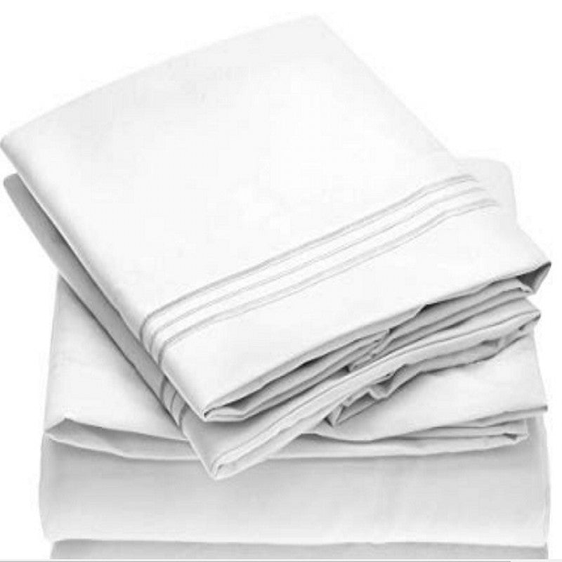 White Bedding Set Queen size Bed sheets Solid color Flat Sheet+Fitted Sheet+Pillowcase Bed Linens - Julia M LifeStyles