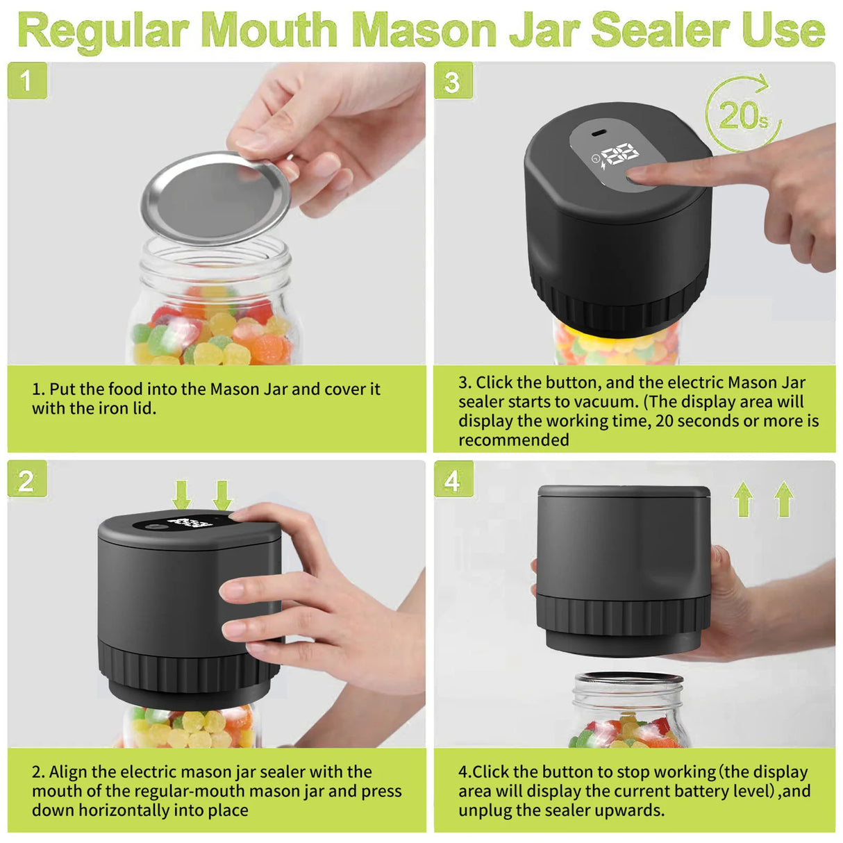 Electric Mason Jar Vacuum Sealer Kit Cordless Automatic Jar Sealer Kit for Food Storage and Fermentation with Mason Jar Lids - Julia M LifeStyles
