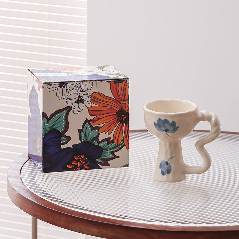 French Elegance Tall Stem Ceramic Mug Creative Ice Cream Cup Living Room Decor