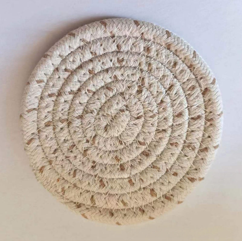 Cotton thread placemat hand woven insulation mat bowl mat cup mat thickened and simple cotton linen table mat eprolo