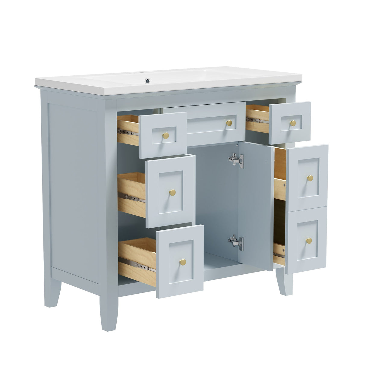 36 inch bathroom vanity with resin sink combination set with 6 drawers and 2 cabinets, storage cabinet vanity set, light blue Julia M Home & Kitchen