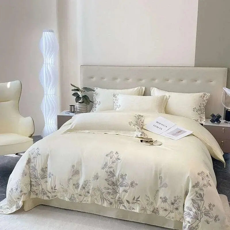 Butterfly Flowers Embroidery Luxury Bedding Set - Julia M LifeStyles