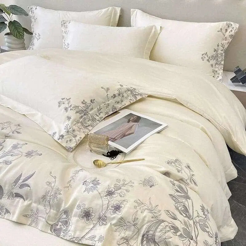 Butterfly Flowers Embroidery Luxury Bedding Set - Julia M LifeStyles