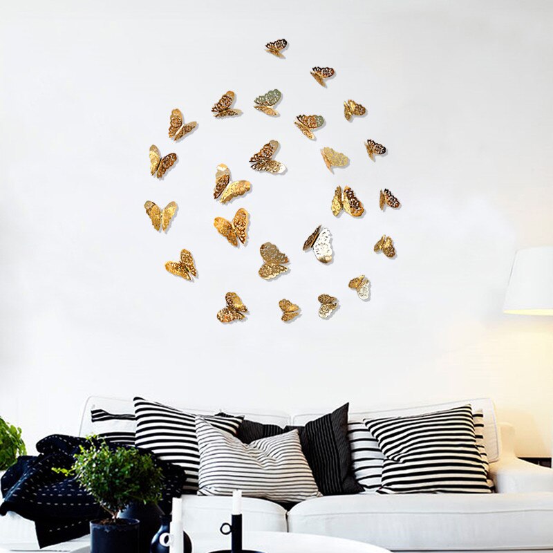 12pcs 3D Hollow Butterfly Wall Sticker for Home Decor DIY Butterflies Fridge stickers Room Decoration Party Wedding Decor - Julia M LifeStyles