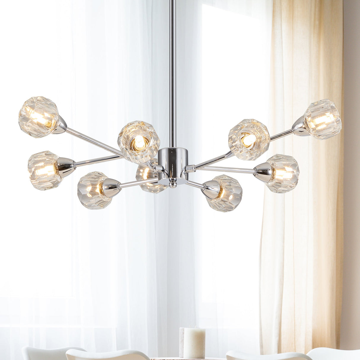 Modern Crystal Chandeliers, 9 Lights Chrome Chandelier for Living Room Bedroom (Bulbs Not Included) eprolo