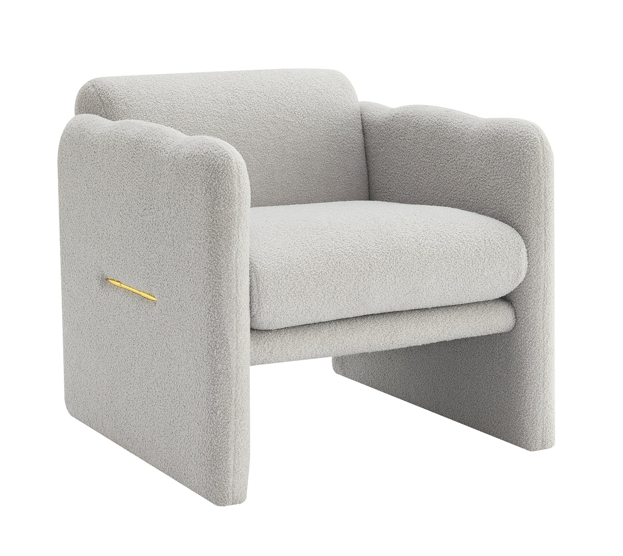Armchair with wavy armrests, metal decorations on both sides of the armrests, made of Teddy cloth, light gray - Julia M LifeStyles