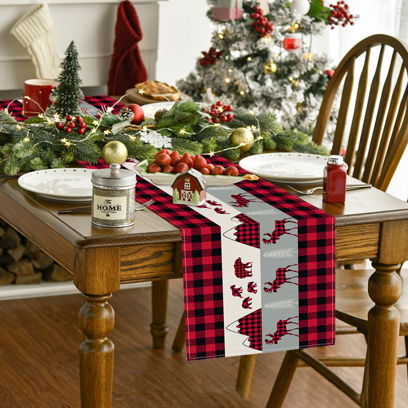 Christmas table flag linen Christmas reindeer checkered printed tablecloth holiday banquet table decoration tablecloth mat eprolo