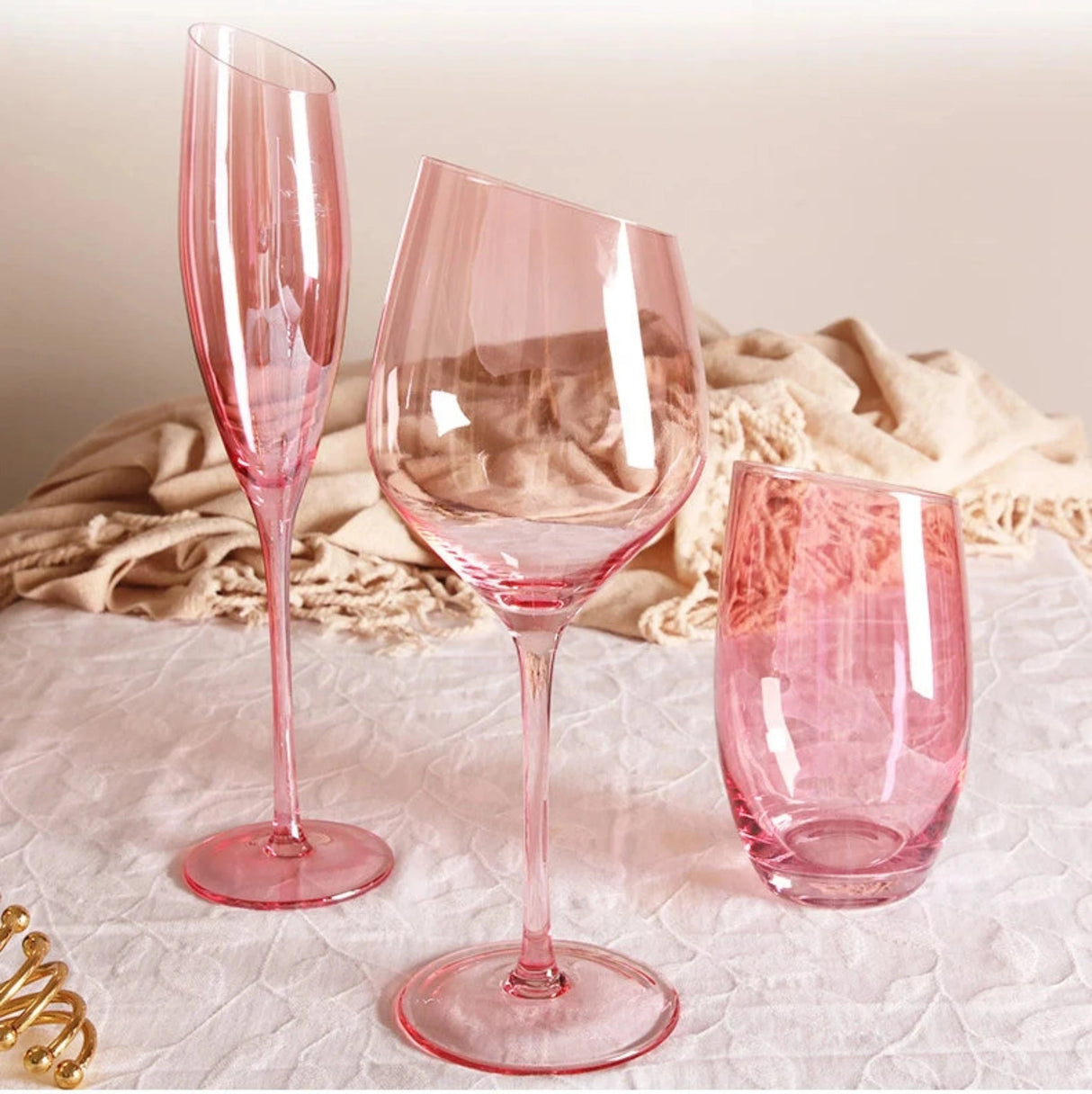 Flamingo Slanted Pink Crystal Champagne Goblet Set Julia M Home & Kitchen