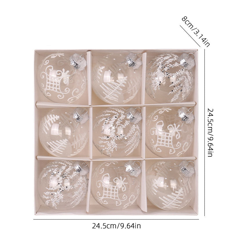 Christmas decorations 8cm/9PCS transparent PET painted Christmas ball gift box set Christmas tree pendant eprolo