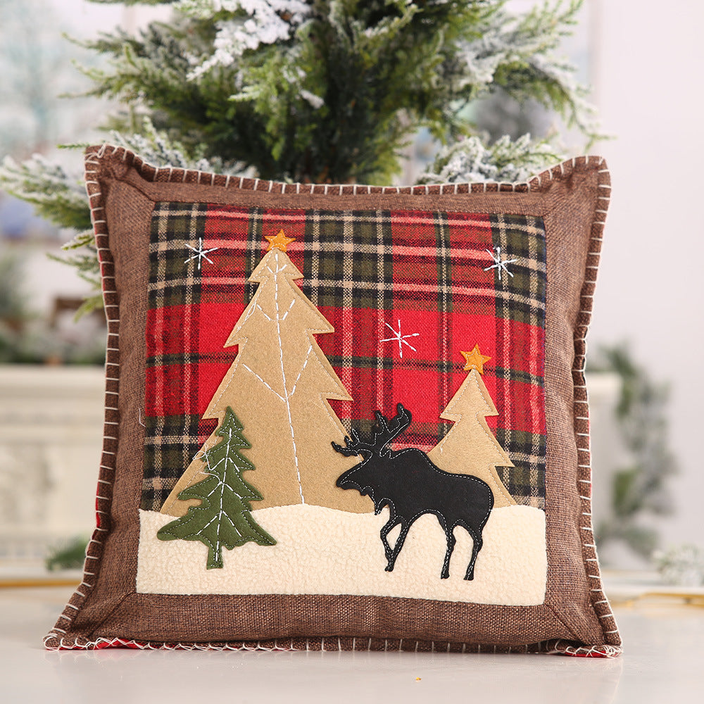 Christmas decoration items: plaid cloth pillowcase, adhesive cloth pillowcase, reindeer small pillowcase, without pillow core Julia M Home & Kitchen