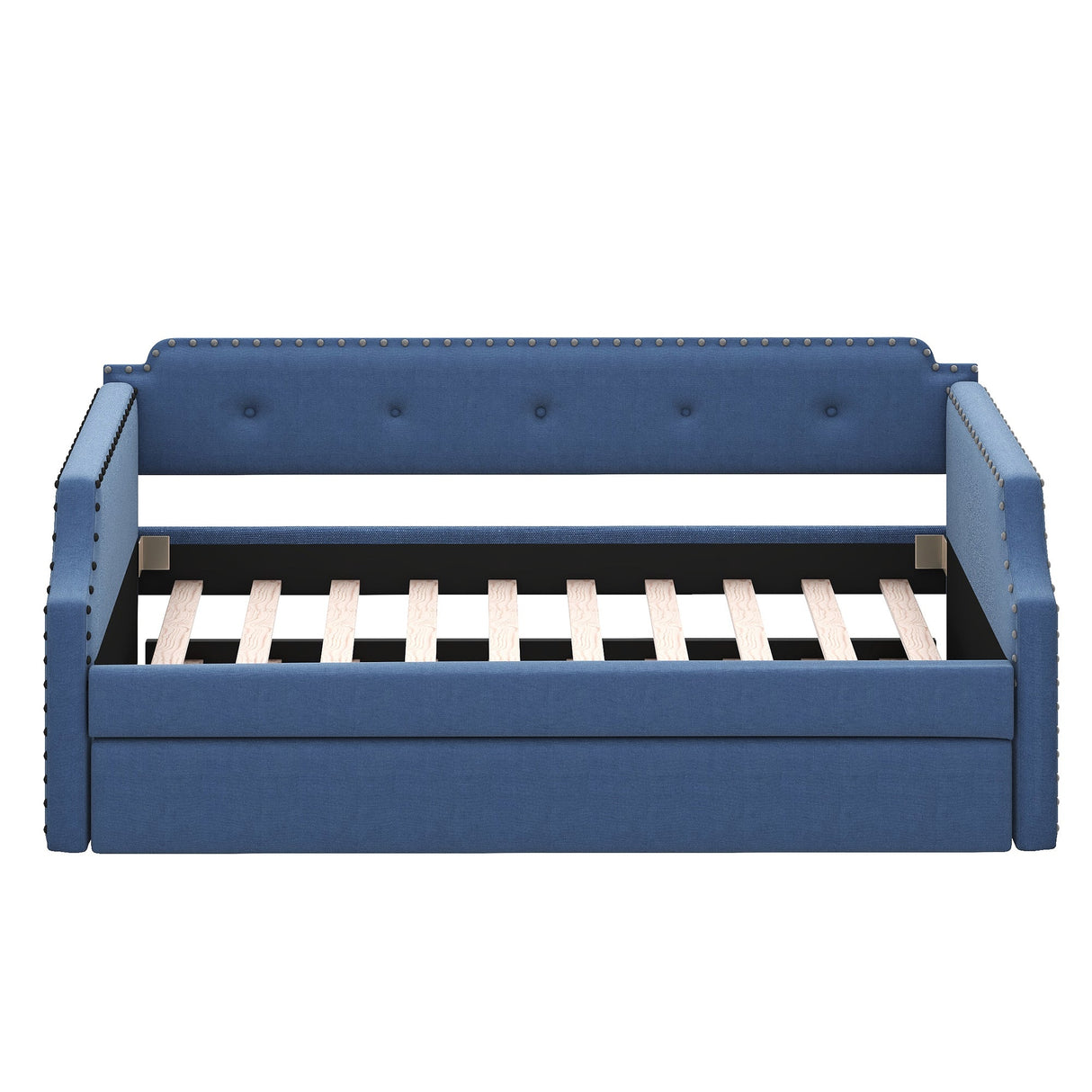 Upholstered Daybed with Trundle, Wood Slat Support,Upholstered Frame Sofa Bed Twin Blue Julia M Home & Kitchen