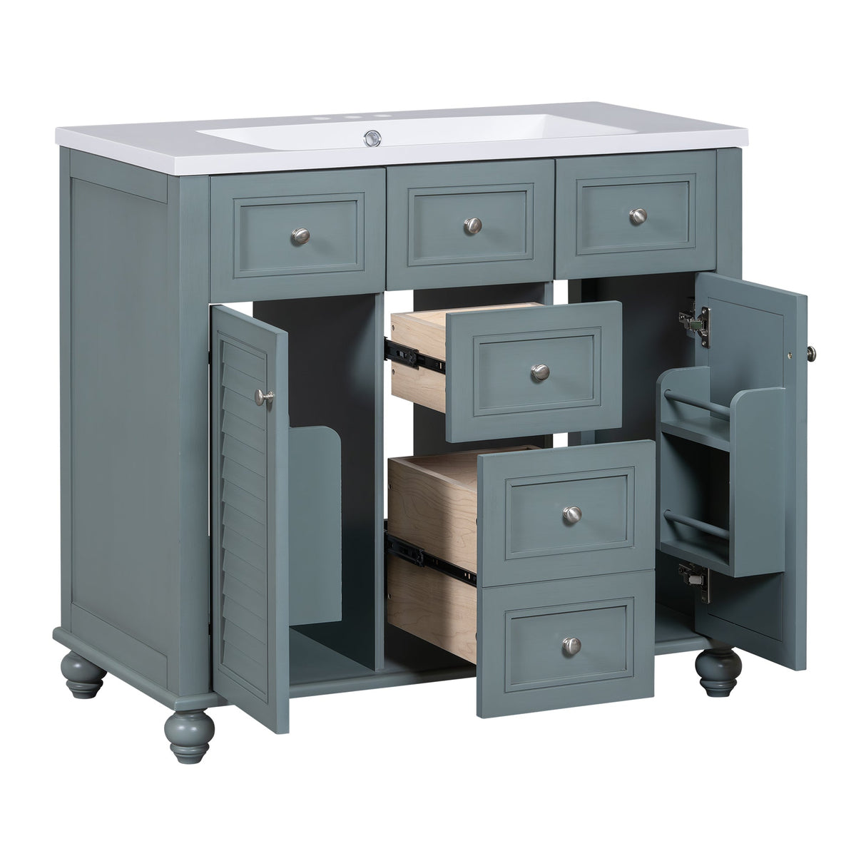 36 "bathroom makeup cabinet with resin sink combination and 2 drawers, with soft closing door, blue color eprolo