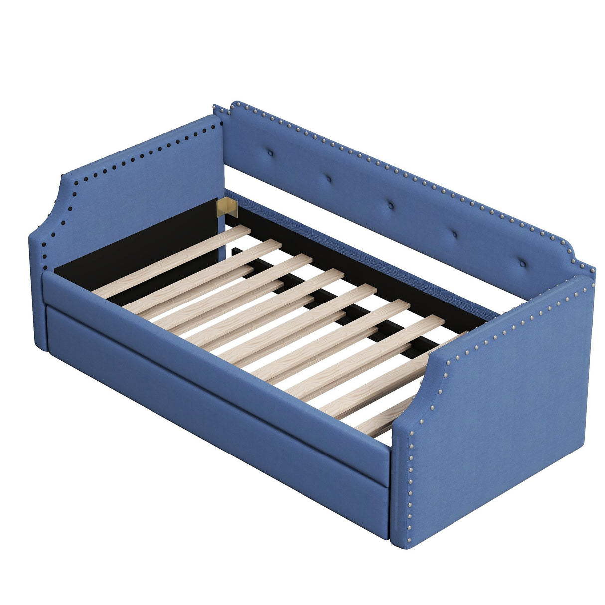 Upholstered Daybed with Trundle, Wood Slat Support,Upholstered Frame Sofa Bed Twin Blue Julia M Home & Kitchen