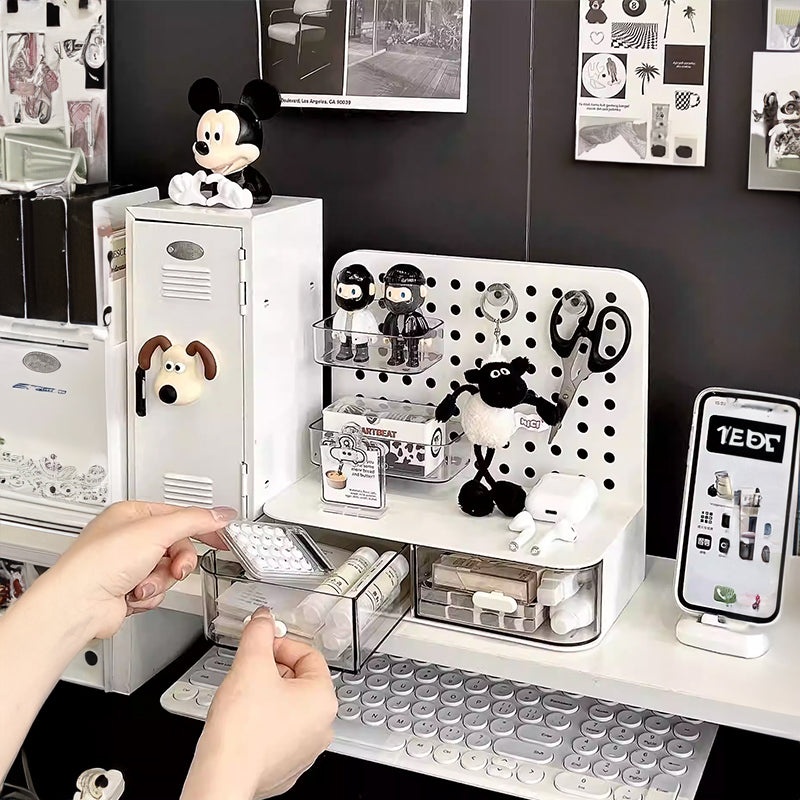 Adorable Desk Organizer with Hook Drawer, Hole Board, Card Display Stand, Desktop Storage Box, and Stationery Storage Rack - Julia M LifeStyles