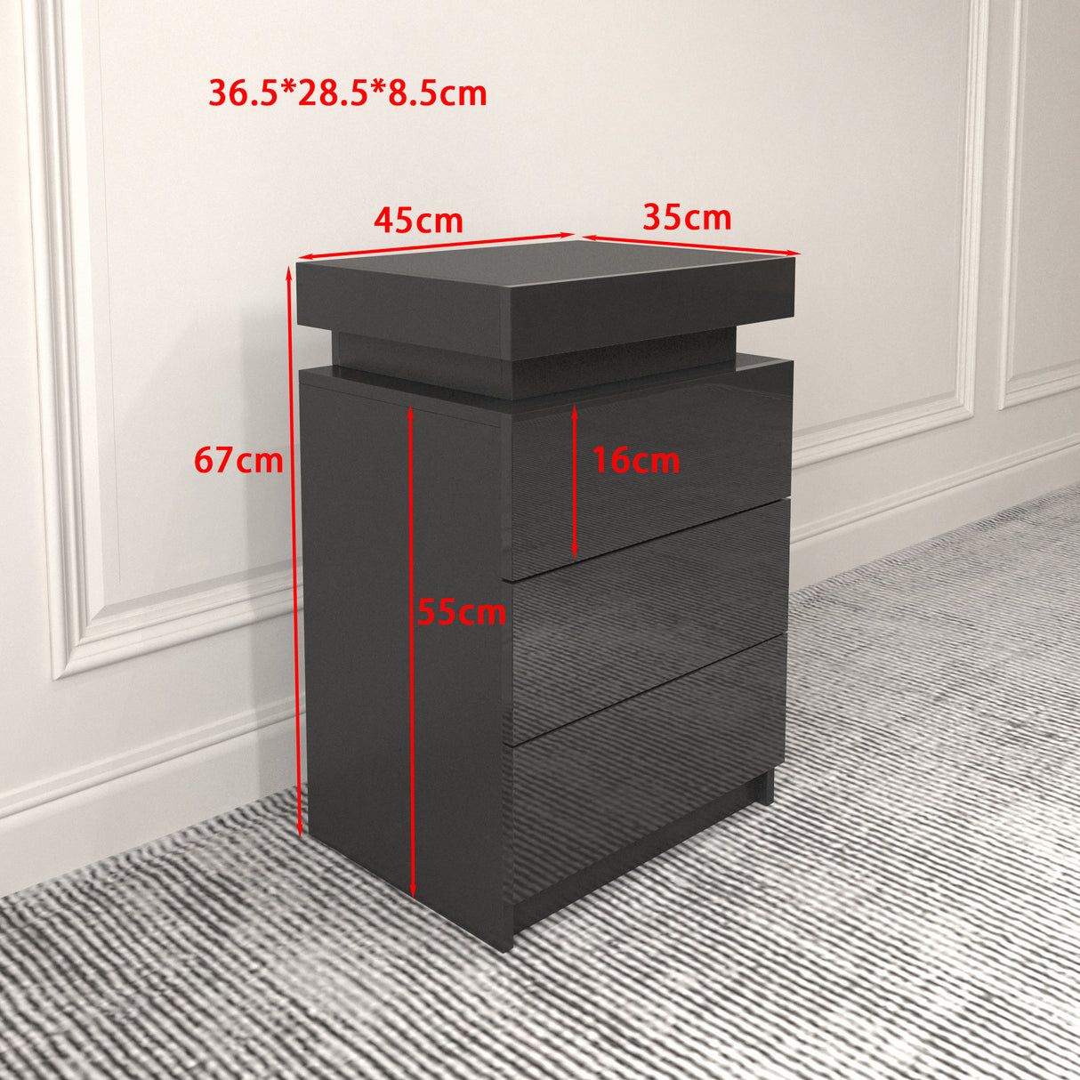 LED Black Nightstand Modern Multi-Colour LED Night Table Bedside Tables for Bedroom, Living Room - Julia M LifeStyles
