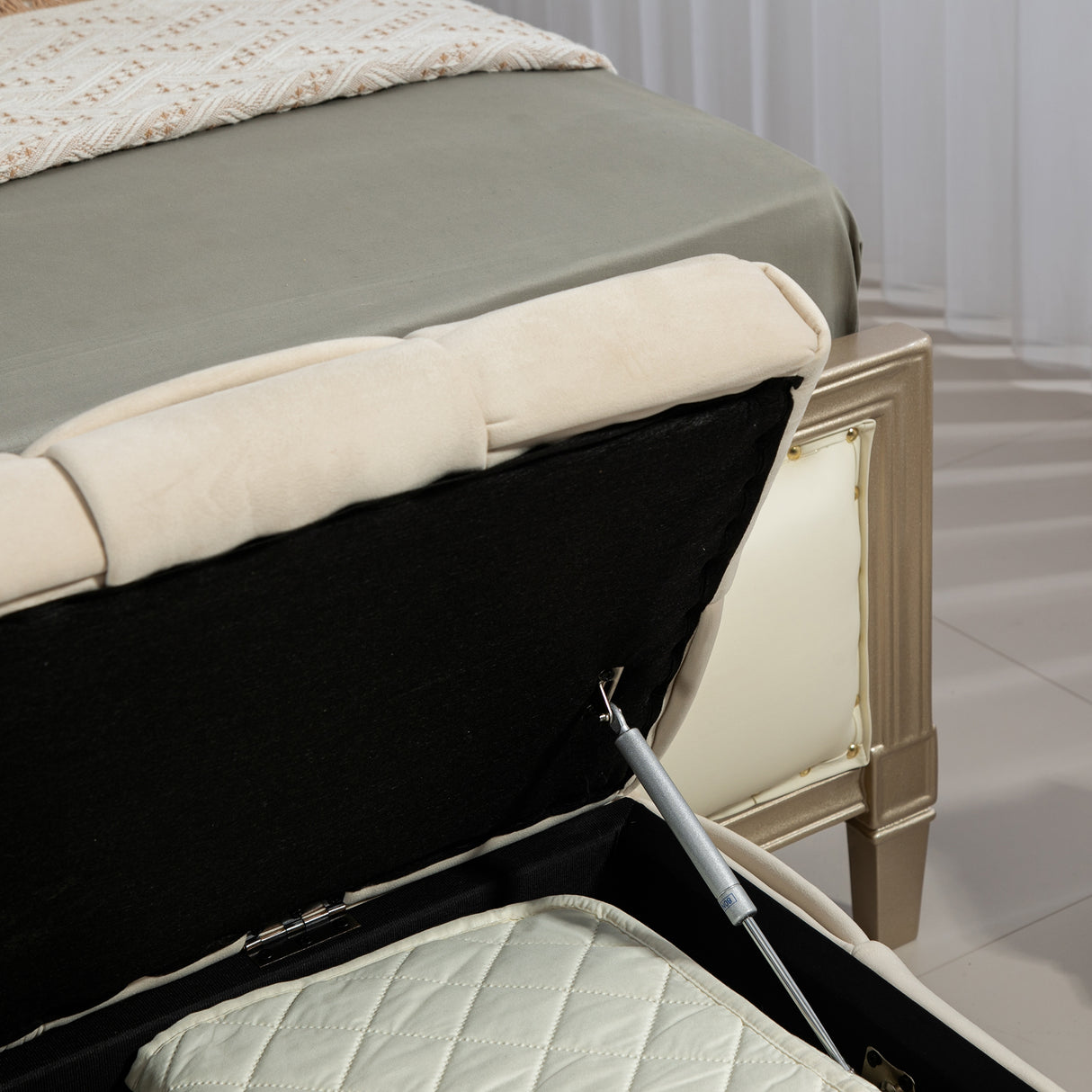 storage Ottoman chair, bedroom end stool, cushioned fabric entrance cushioned footstool with safety hinge (beige) - Julia M LifeStyles