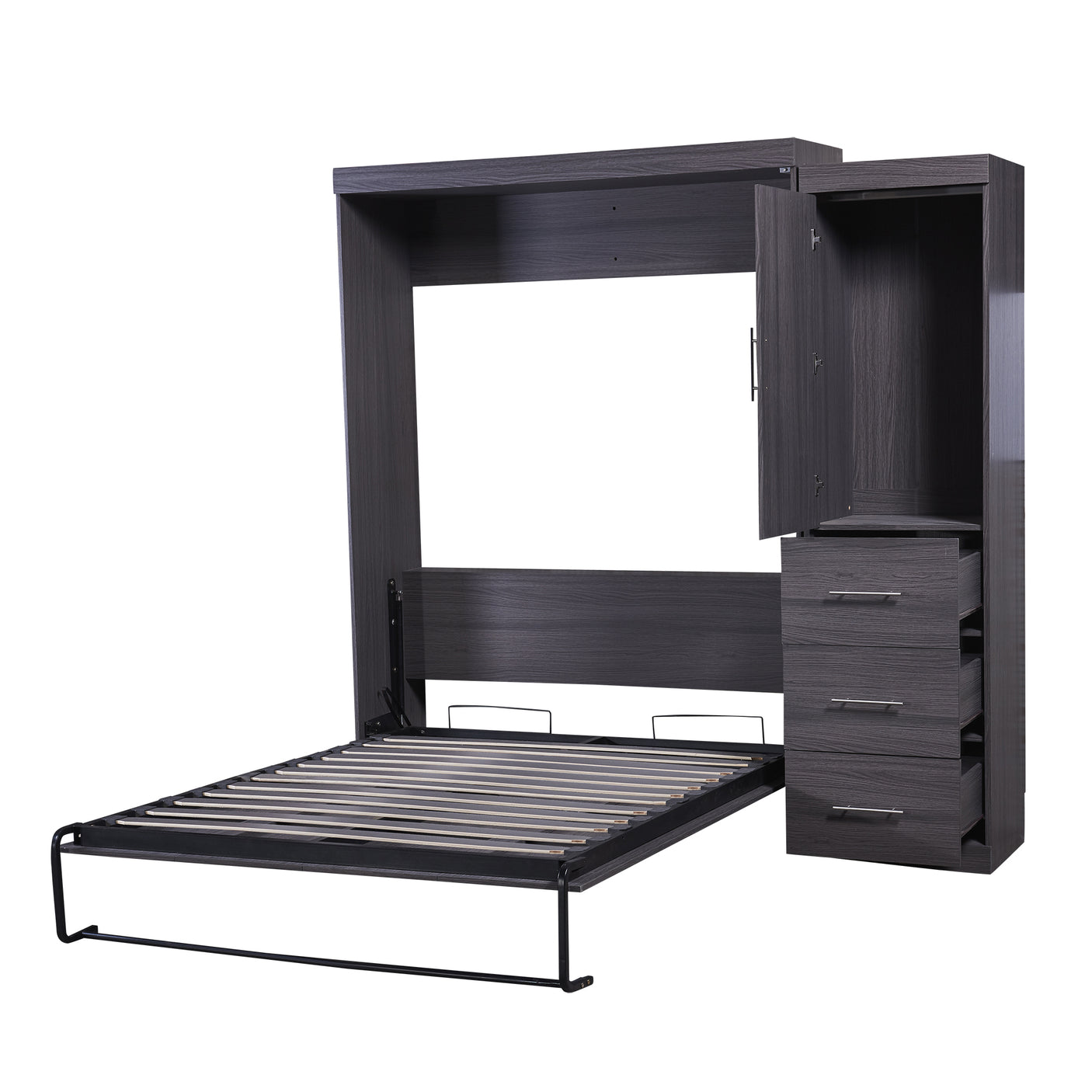 Full Size Murphy Bed with Wardrobe and Drawers, Storage Bed, can be Folded into a Cabinet, Gray - Julia M LifeStyles