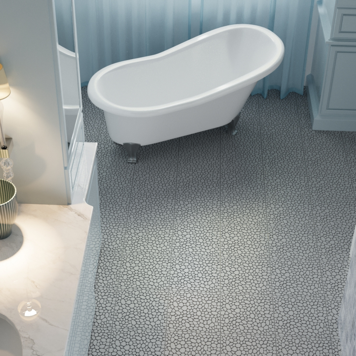 12 x 12 inch gray interlocking deck tiles, plastic waterproof pebble pattern, pack of 12 pieces - Julia M LifeStyles