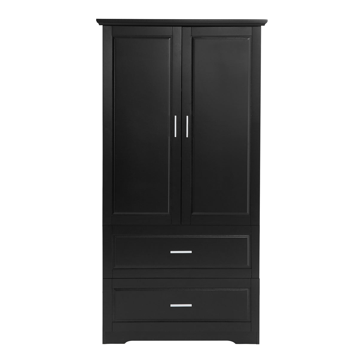 Tall Bathroom Storage Cabinet, Cabinet with Two Doors and Drawers, Adjustable Shelf, MDF Board, Black - Julia M LifeStyles