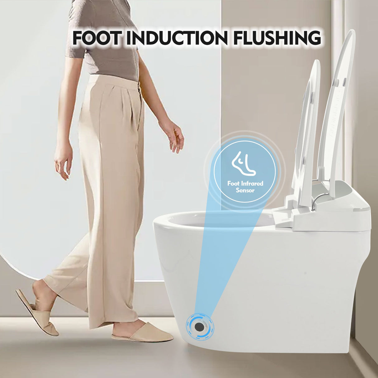 Heated seat intelligent toilet, integrated toilet, automatic flushing water tank toilet, with foot sensor flushing, white night Julia M Home & Kitchen