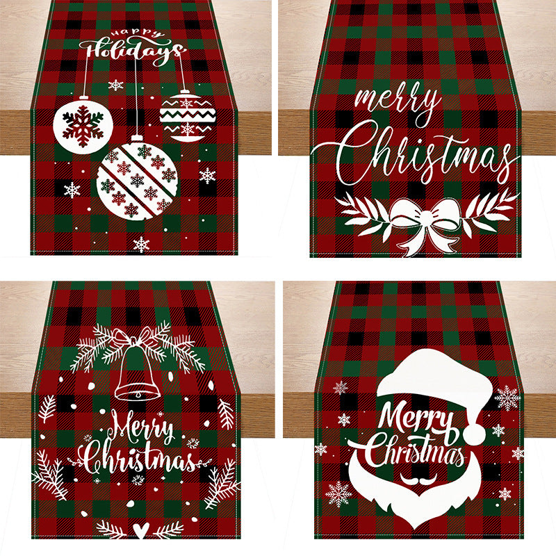 Christmas red black checkered white linen table flag cabinet decoration table flag restaurant dining table tablecloth tablecloth tea flag Julia M Home & Kitchen