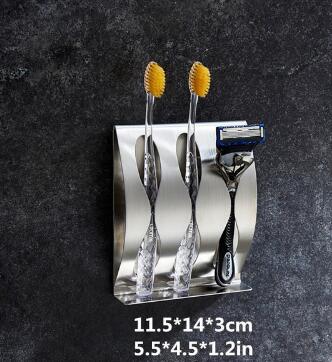 Toothbrush Shaver Holder Rustproof Polished Stainless Steel Organizer Sticky Wall Mounted Bathroom Shower Toothbrush Shelf - Julia M LifeStyles