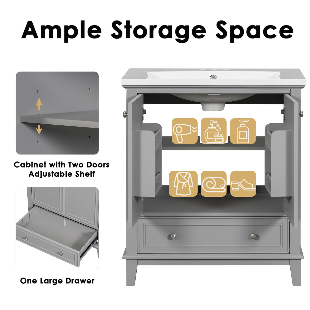 30 inch bathroom vanity no sink base only gray - Julia M LifeStyles