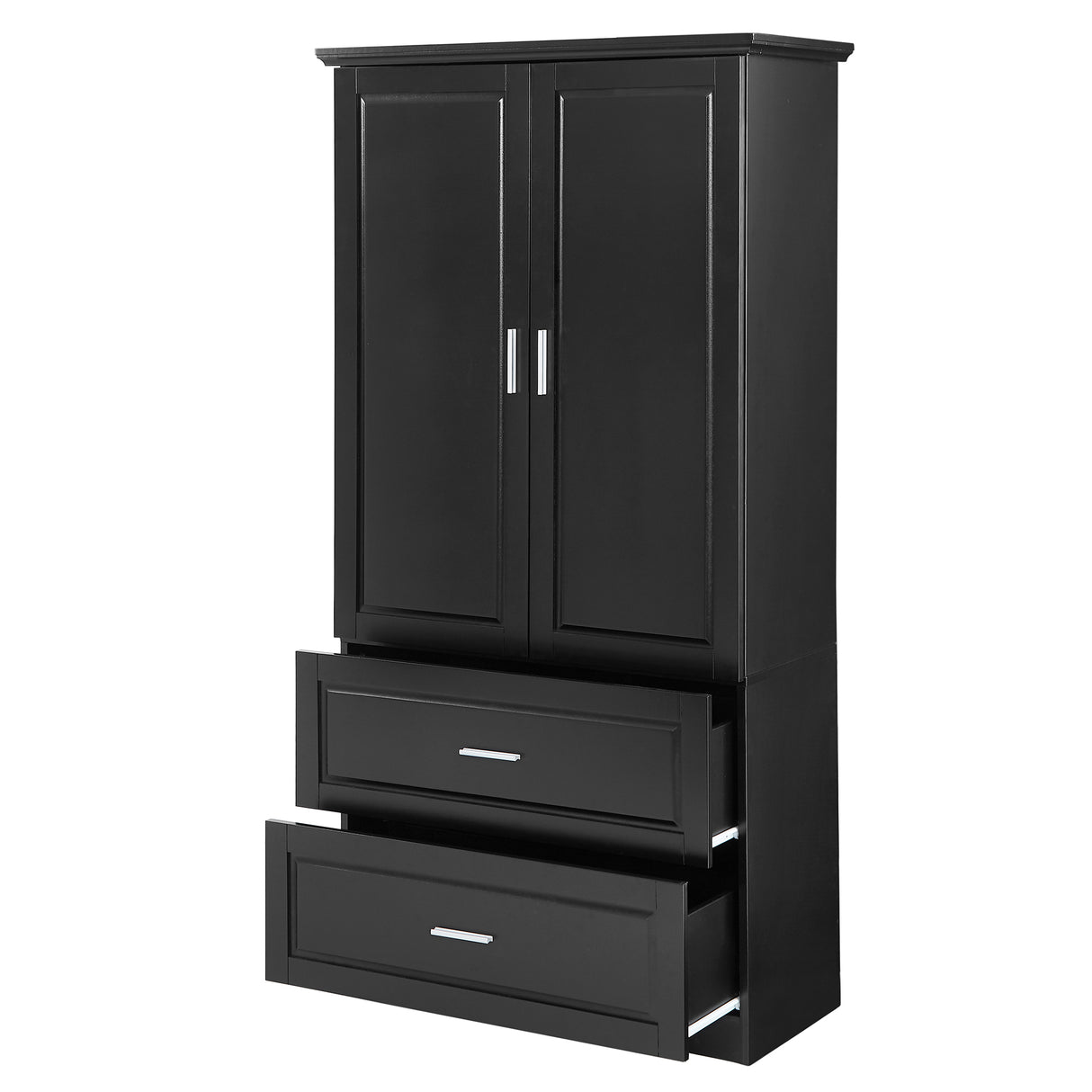 Tall Bathroom Storage Cabinet, Cabinet with Two Doors and Drawers, Adjustable Shelf, MDF Board, Black - Julia M LifeStyles