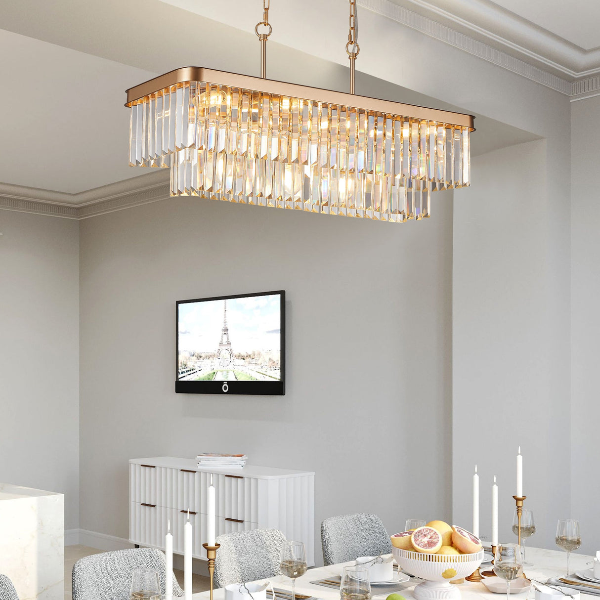 Chandeliers,Rectangular Crystal Chandelier Adjustable,E12 Modern Industrial Crystal Lights (Bulb Not Included) Julia M Home & Kitchen