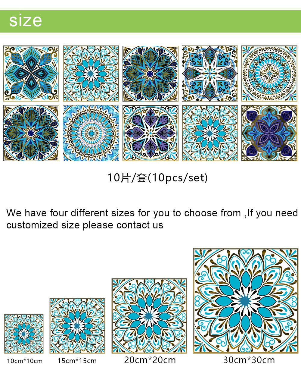 Mosaic 10-Piece Imitation Ceramic Tile Stickers Set for Home Decoration Julia M Home & Kitchen