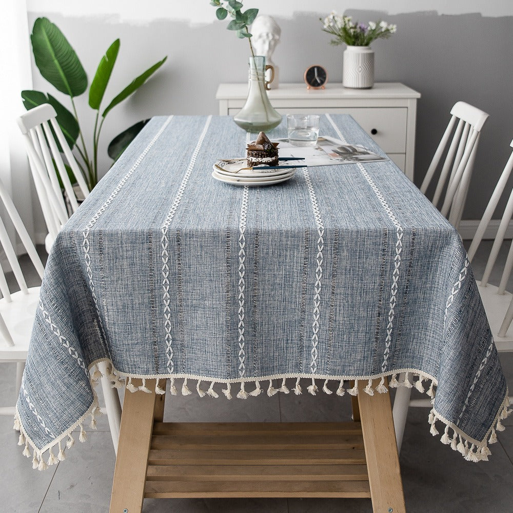 Nordic Christmas Table Cloth Hollow Tassel Table Cloth Solid Color Long Stripe Jacquard Table Cloth Tea Table Mat Cotton Linen Julia M Home & Kitchen