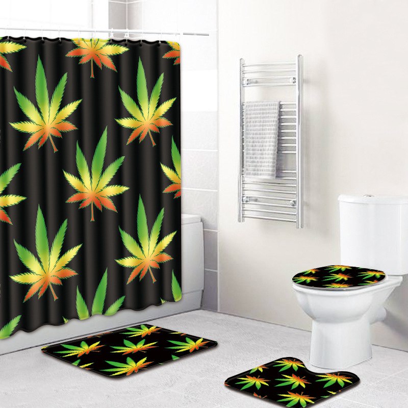3D Printing Maple Leaf Bathroom Mats 180*180cm Shower Curtain 4pcs Bath Mat Sets Home Decoration Julia M Home & Kitchen