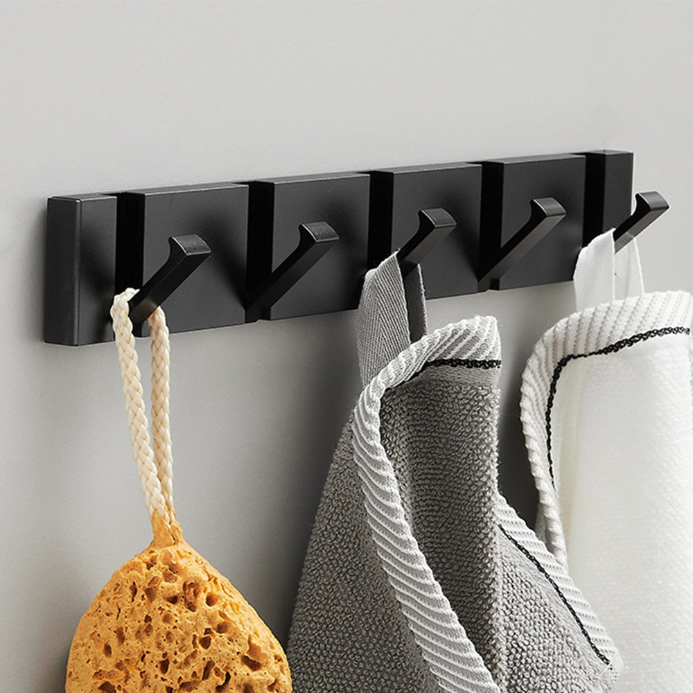 Folding Towel Hanger 2ways Installation Wall Hooks Coat Clothes Holder for Bathroom Kitchen Bedroom Hallway, Black Gold - Julia M LifeStyles