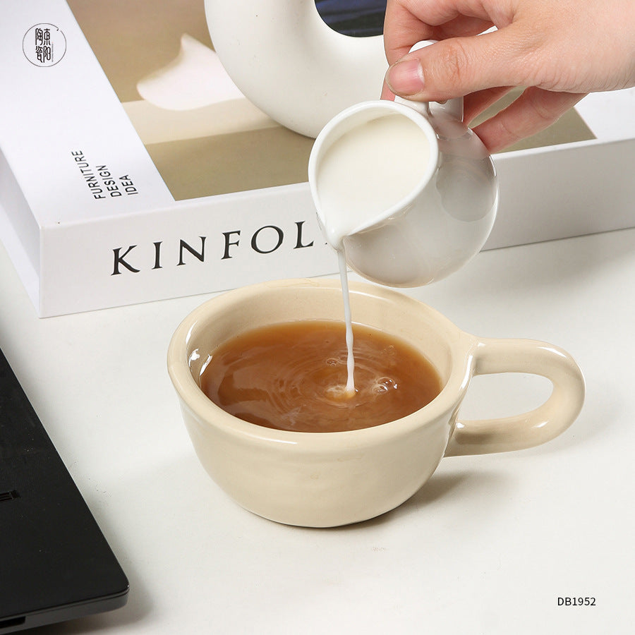 A 300ml ceramic retro couple checkerboard grid small capacity milk white wind mug coffee cups Julia M Home & Kitchen