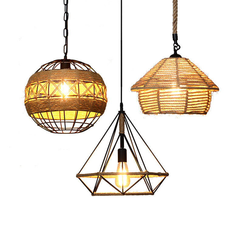 Retro Industrial Hemp Rope Pendant Lamp for Home & Commercial Spaces Julia M Home & Kitchen