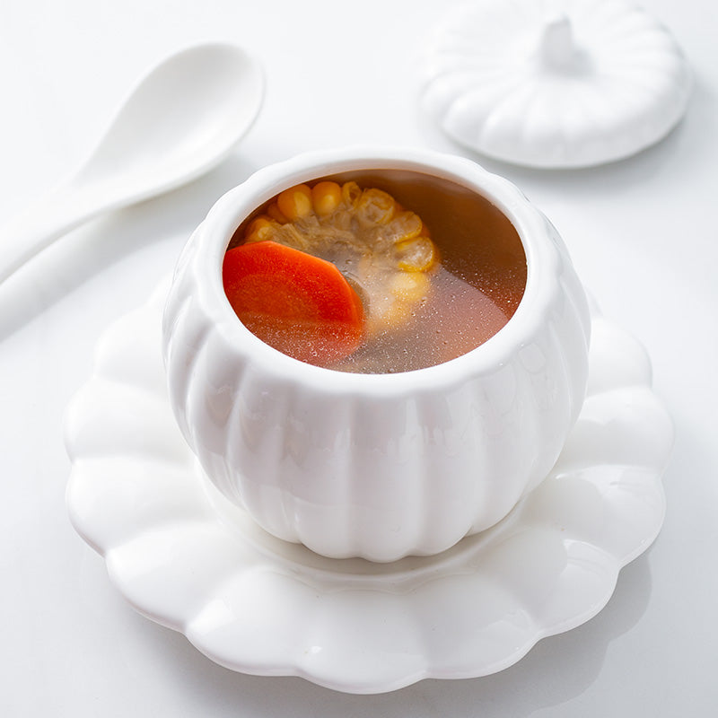 Creative Ceramic Pumpkin Cup, Steamed Egg Cup, Stewed Pot with Cover, Pure White Mini Bird's Nest Cup, Soup Cup - Julia M LifeStyles