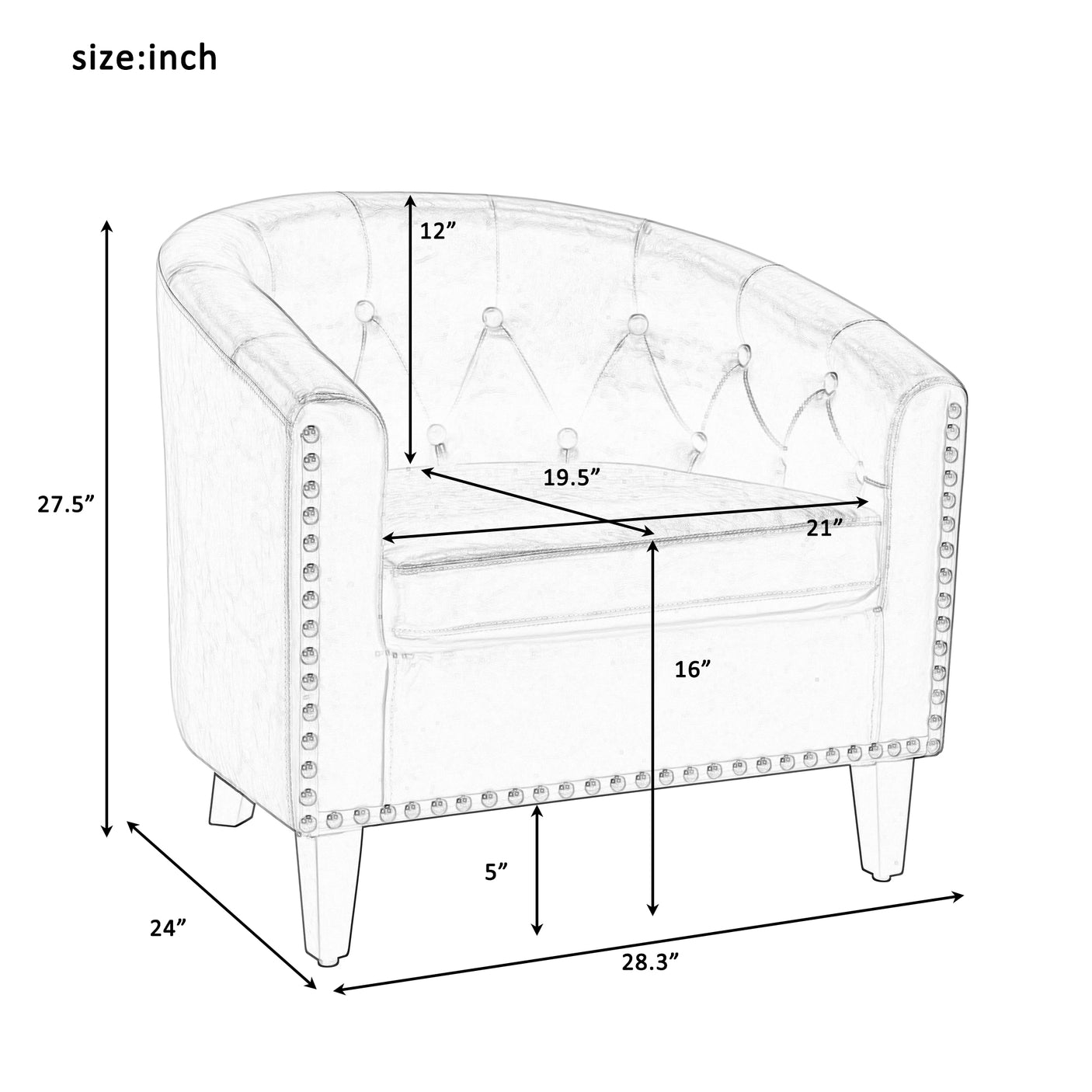 PU Leather Tufted Barrel ChairTub Chair for Living Room Bedroom Club Chairs - Julia M LifeStyles