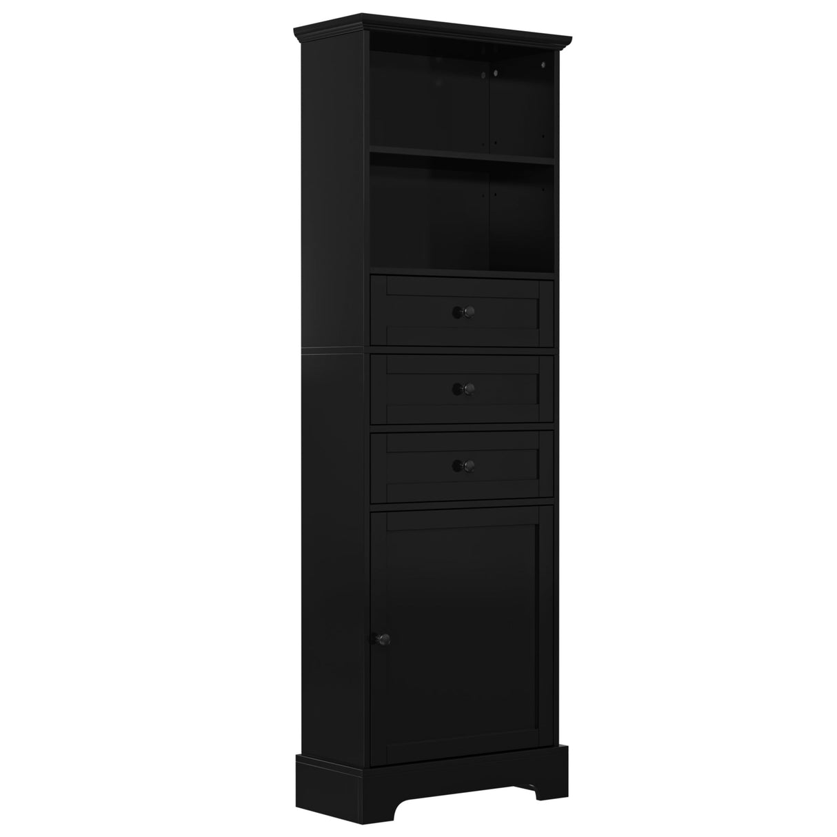 Black high storage cabinet with 3 drawers and adjustable shelves, MDF board painted eprolo