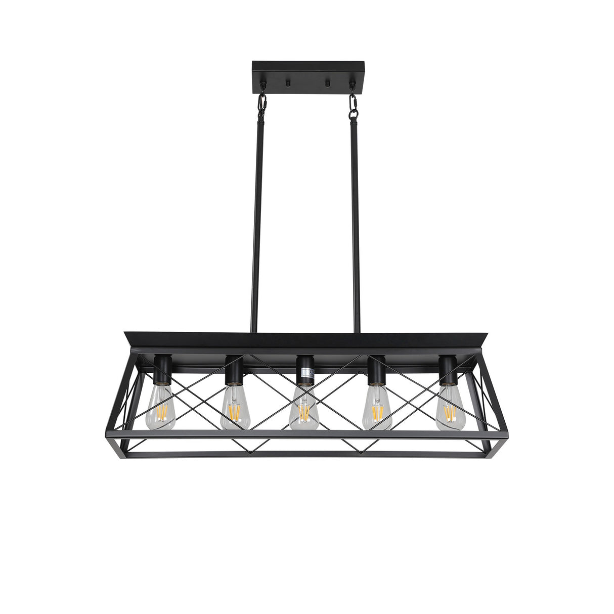5-light farmhouse pendant light, metal pendant light island fixture, modern rectangular island light, pure black (no bulb) - Julia M LifeStyles