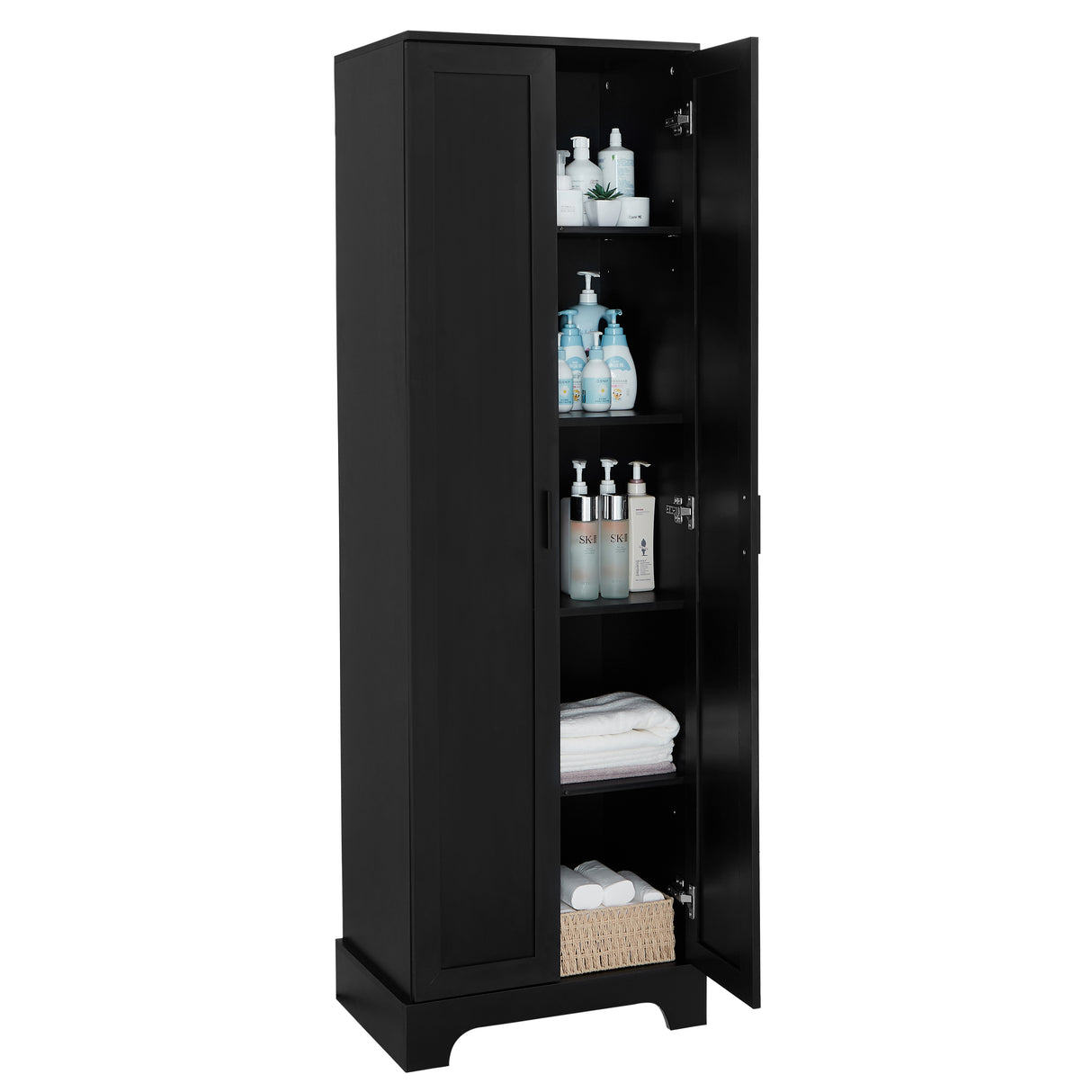 Storage Cabinet with Two Doors for Bathroom, Office, Adjustable Shelf, MDF Board, Black - Julia M LifeStyles