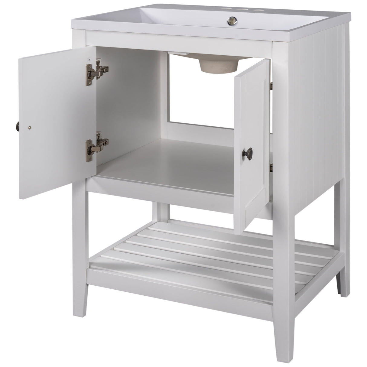 24" White Modern Sleek Bathroom Vanity Elegant Ceramic Sink with Solid Wood Frame Open Style Shelf Julia M Home & Kitchen
