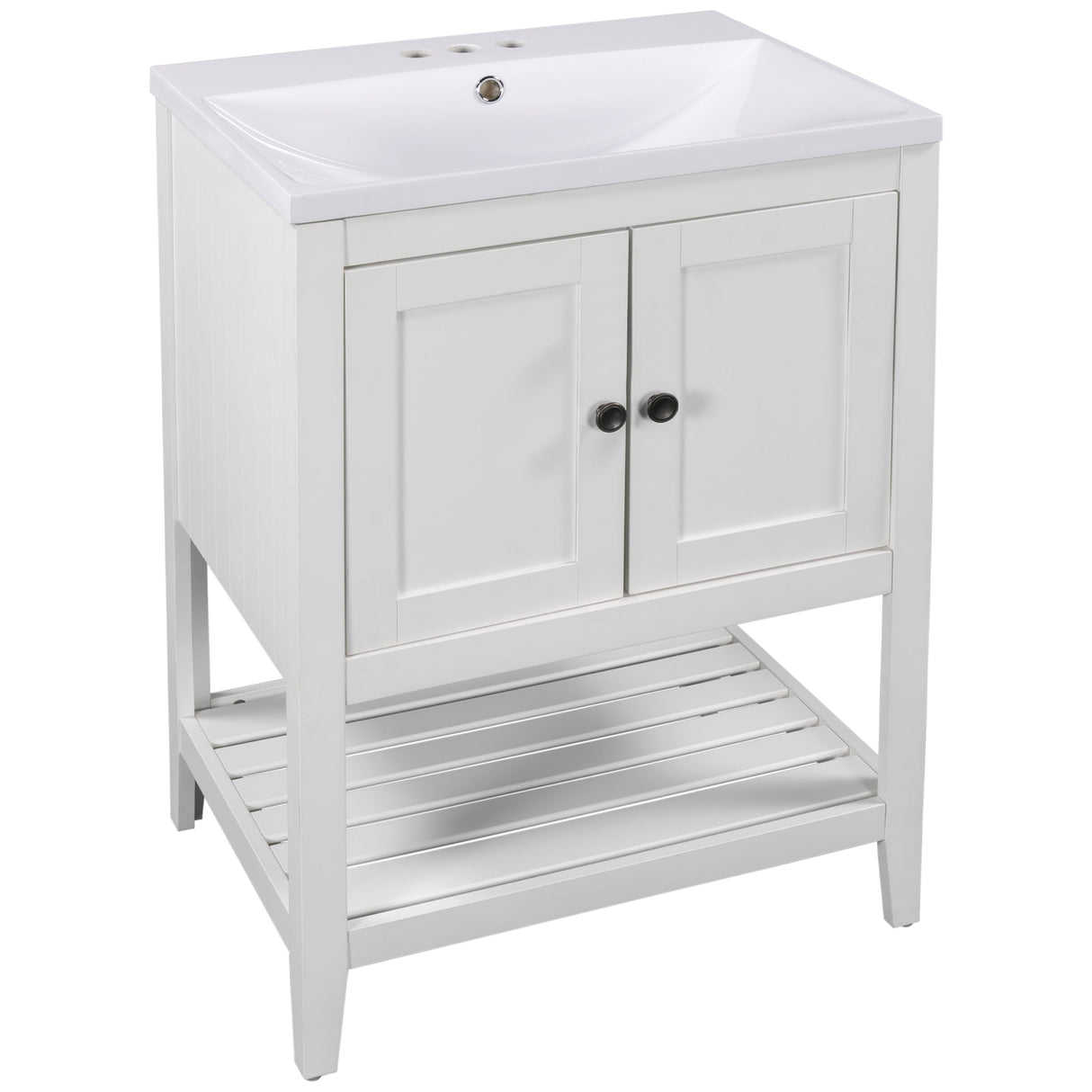 24" White Modern Sleek Bathroom Vanity Elegant Ceramic Sink with Solid Wood Frame Open Style Shelf Julia M Home & Kitchen