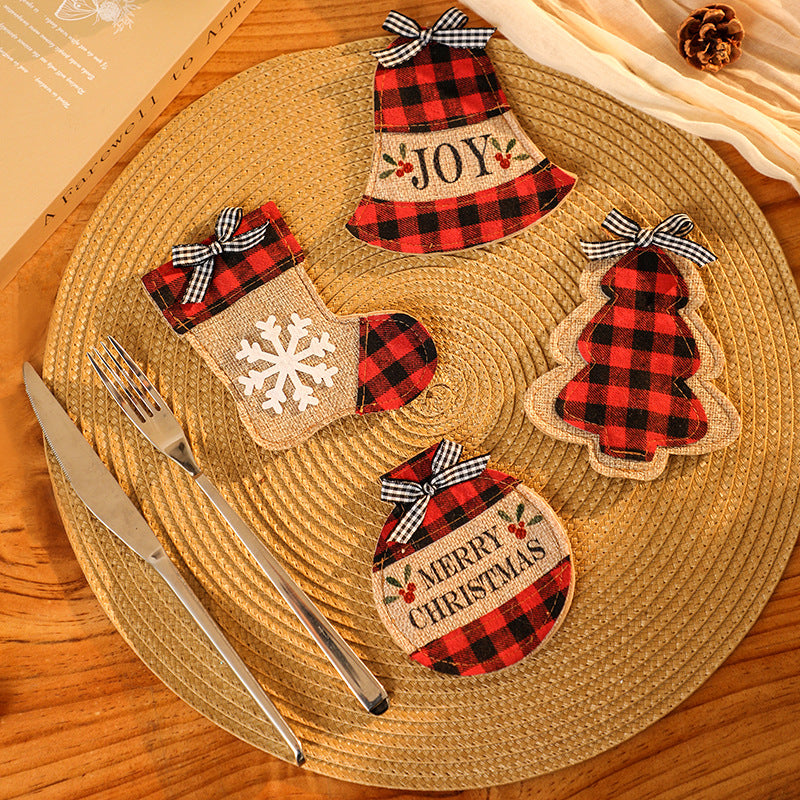 Christmas Socks Knife and Fork Set Table Decoration Embroidery Christmas Props Knife and Fork Set Christmas Decoration Pendant Julia M Home & Kitchen