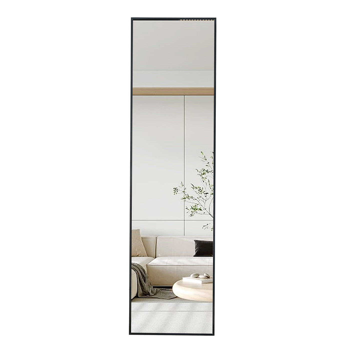 Aluminum Alloy Metal Frame Wall-Mounted Full-Length Mirror Black 65 x 23"
