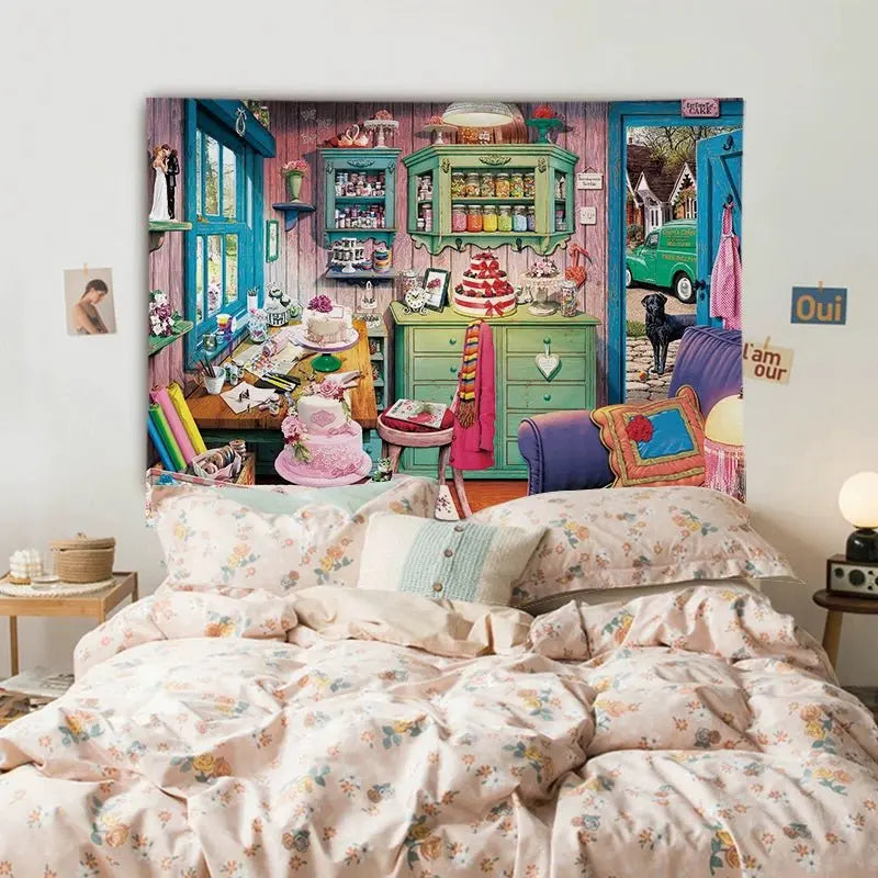 Cartoon-Style Cotton Bedside Tapestry for Dormitory Decor - Julia M LifeStyles