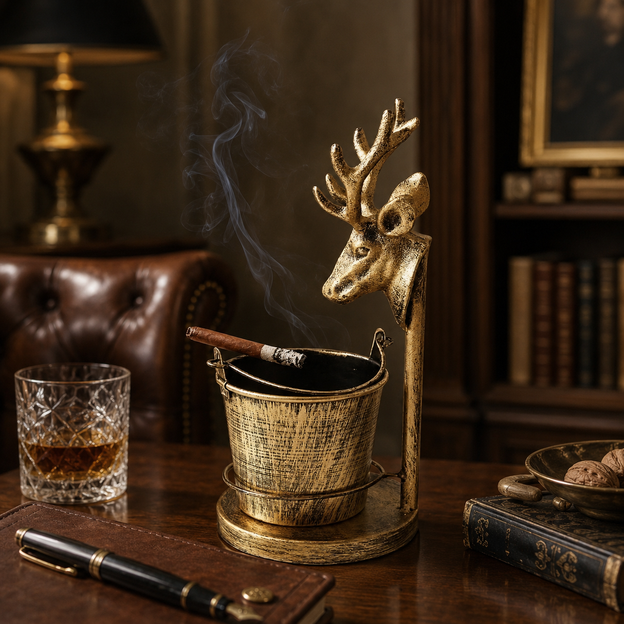 The Stag Estate Ash Vessel ; Heritage Brass Cigar & Cigarette Ashtray
