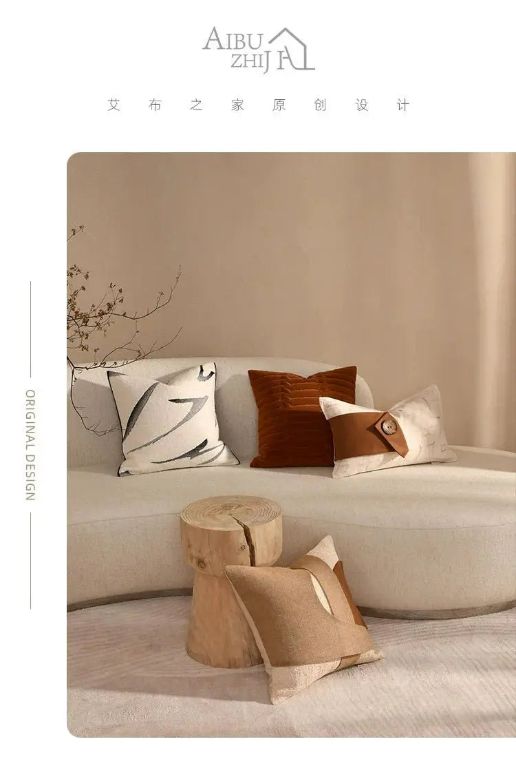 Classy Scandinavian Modern New Chinese Style Accessible Luxury Sofa Black and White Ink Painting Embroider Cotton Linen Classy Pillow Living Room Cushions - Julia M LifeStyles