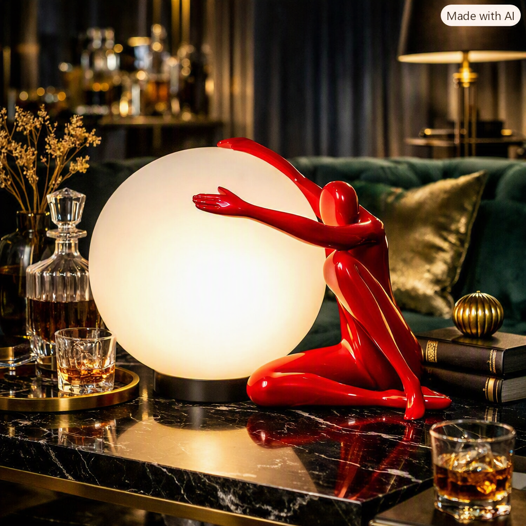 Nordic Art Floor Lamp Abstract Humanoid Holding Ball Vertical Light for Living Room Bedroom Creative Sculpture Decor Desk Lamps