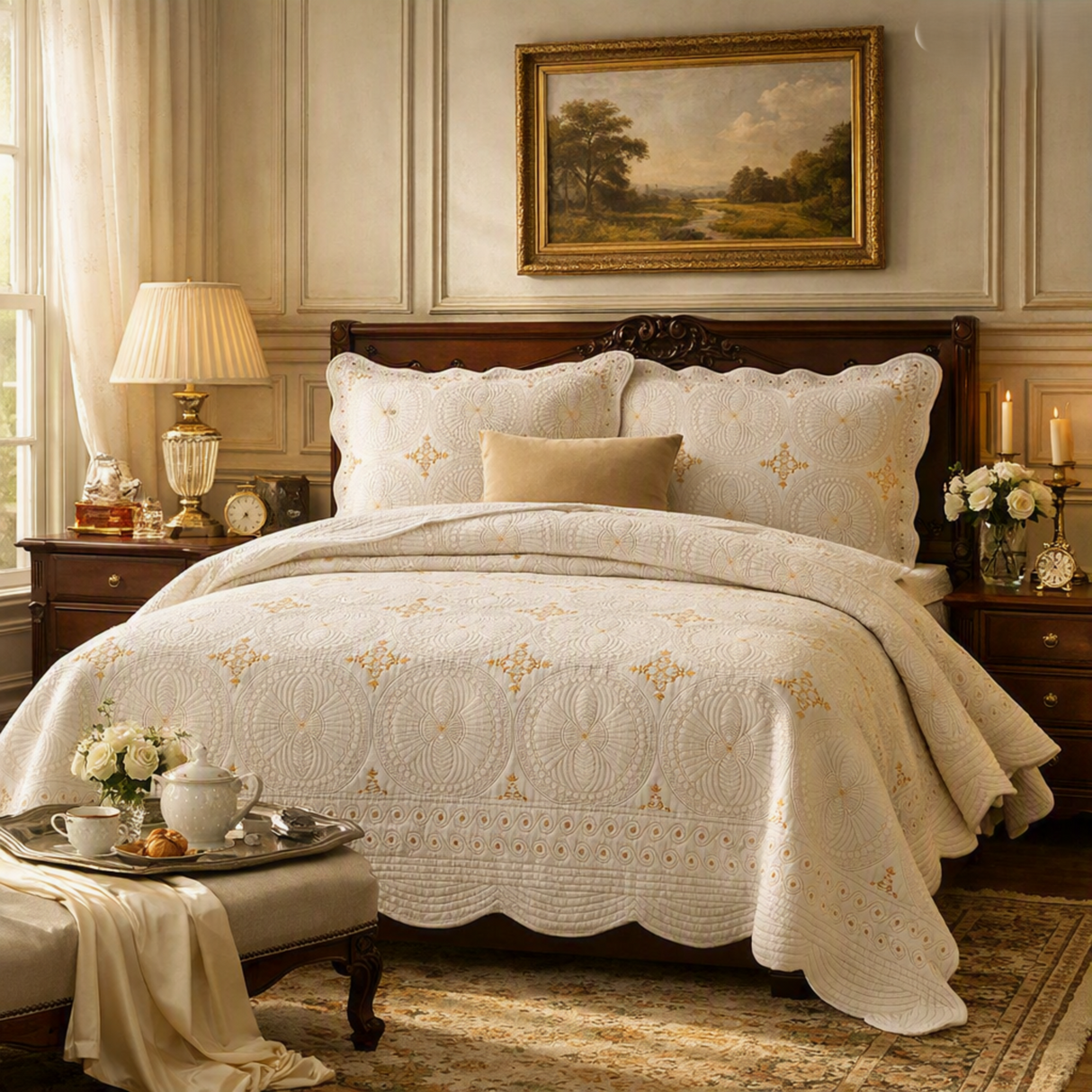 The Kensington Atelier™ | Embroidered Cotton Coverlet Set