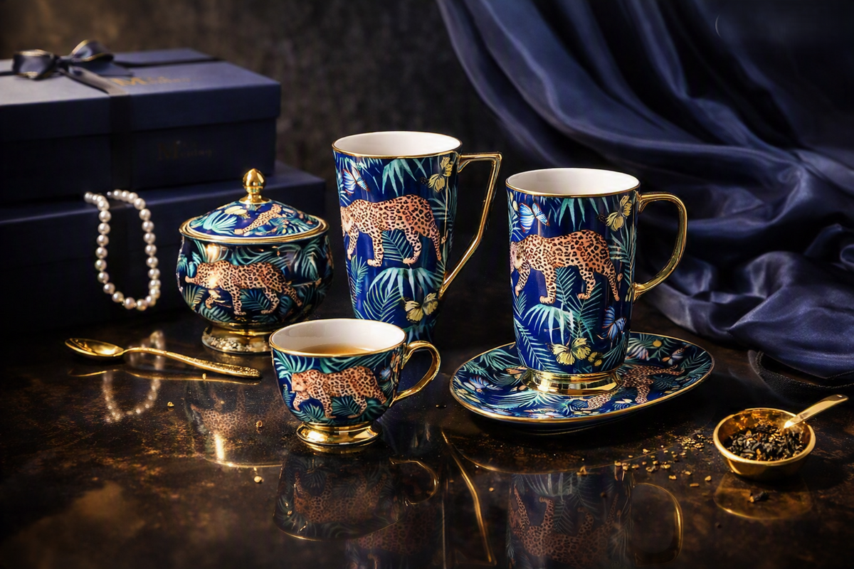 Jungle Cheetah Bone China Coffee Cup & Mug Set